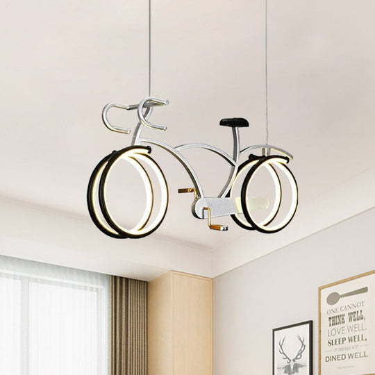 Suspended Metal Led Road Bike Flushmount Ceiling Lamp - Kid’s Silver/Blue/Pink Room