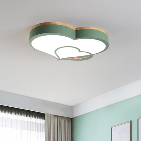 Nordic Love Shaped Led Flush Mount Ceiling Light For Kids Bedroom - Acrylic White/Grey/Green-Wood