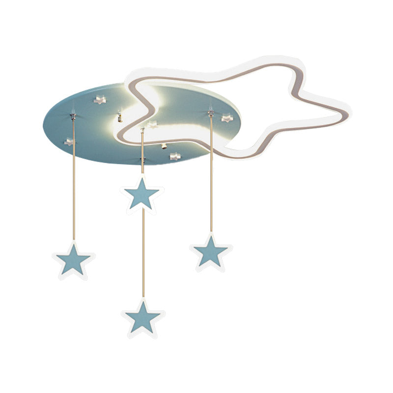 Led Flush Mount Kids Bedroom Ceiling Lamp With Drape In Pink/Blue – Star Cloud And Loving Heart