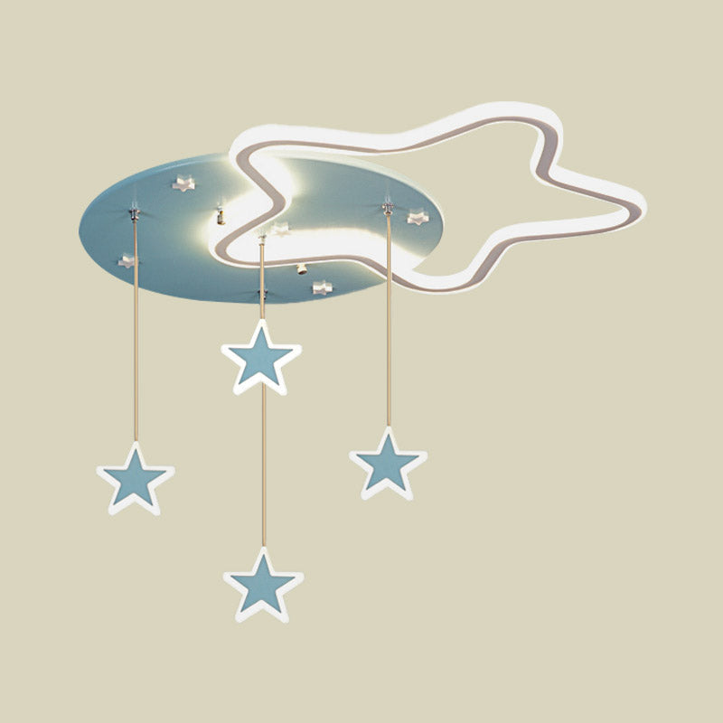 Led Flush Mount Kids Bedroom Ceiling Lamp With Drape In Pink/Blue – Star Cloud And Loving Heart