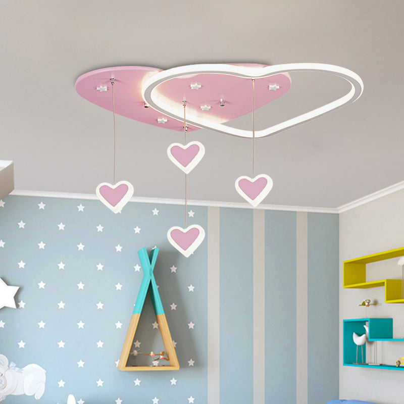 Led Flush Mount Kids Bedroom Ceiling Lamp With Drape In Pink/Blue – Star Cloud And Loving Heart