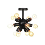 Industrial Metallic Sputnik Semi Flush Light Fixture - Stylish Black Coffee House Mount Lamp With