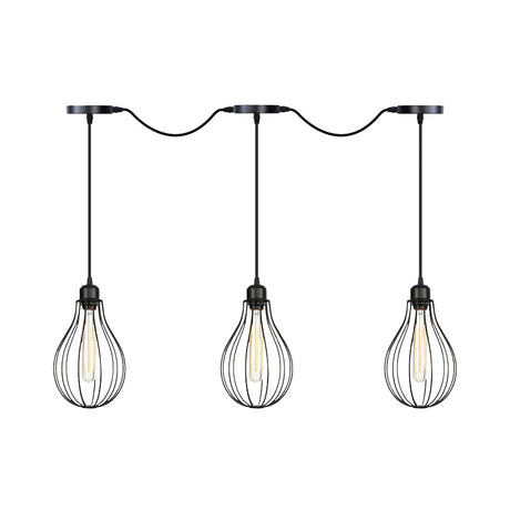 Industrial Pear Cage Pendant Chandelier With 3/5/7 Bulb Multi Light Kit In Black Iron