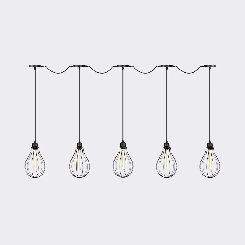 Industrial Cage Pendant Chandelier With Multi-Bulb Kit In Black