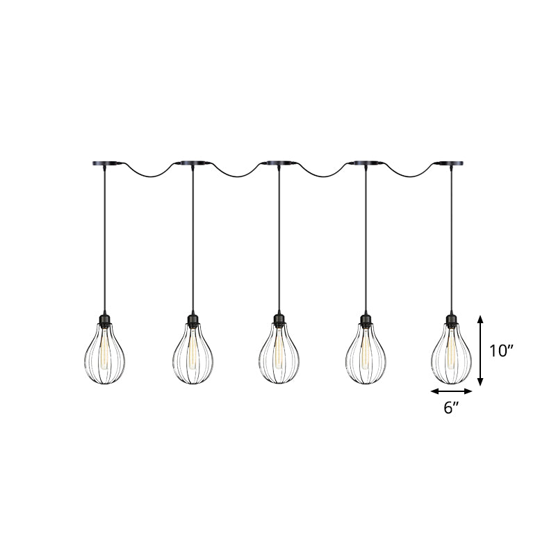 Industrial Cage Pendant Chandelier With Multi-Bulb Kit In Black