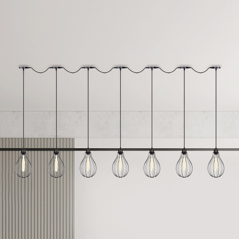 Industrial Cage Pendant Chandelier With Multi-Bulb Kit In Black