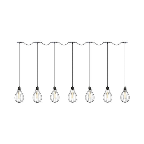 Industrial Pear Cage Pendant Chandelier With 3/5/7 Bulb Multi Light Kit In Black Iron