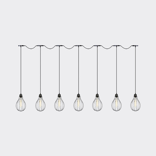 Industrial Cage Pendant Chandelier With Multi-Bulb Kit In Black