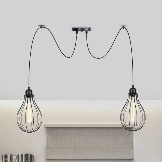 Vintage Iron Pear Cage Swag Pendant Lamp Black Multiple Hanging Lights 2/3/6 Light Options 2 /