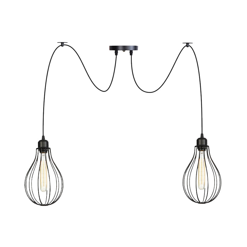 Vintage Iron Pear Cage Hanging Light: 2/3/6-Light Coffee House Swag Pendulum Lamp In Black