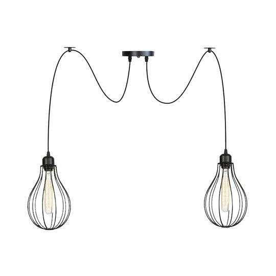 Vintage Iron Pear Cage Hanging Light: 2/3/6-Light Coffee House Swag Pendulum Lamp In Black