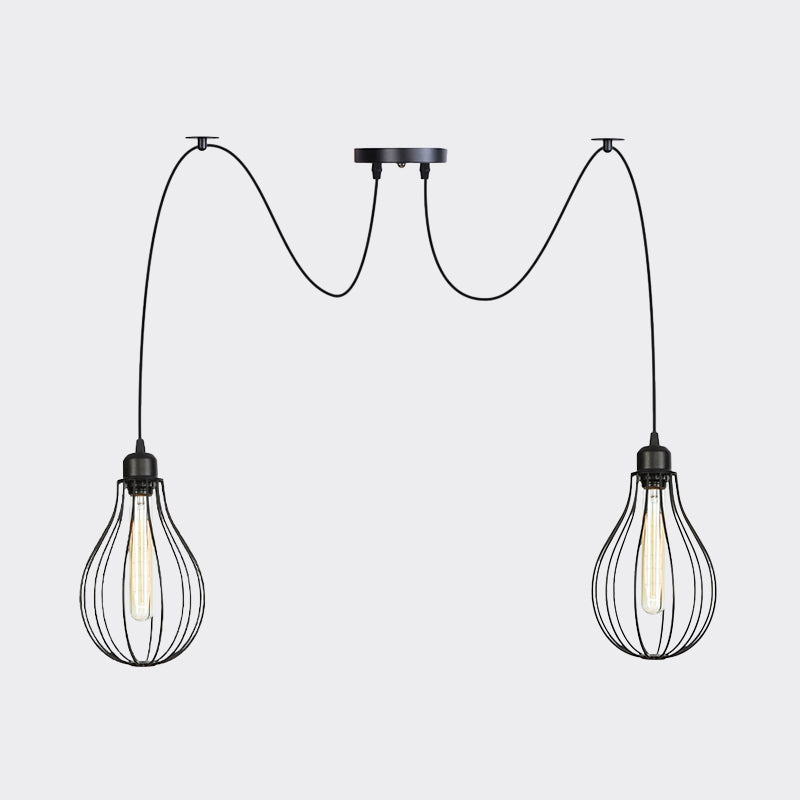 Vintage Iron Pear Cage Hanging Light: 2/3/6-Light Coffee House Swag Pendulum Lamp In Black