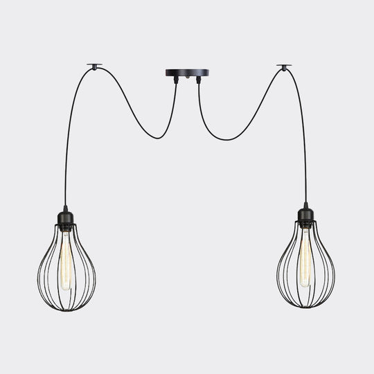 Vintage Iron Pear Cage Hanging Light: 2/3/6-Light Coffee House Swag Pendulum Lamp In Black