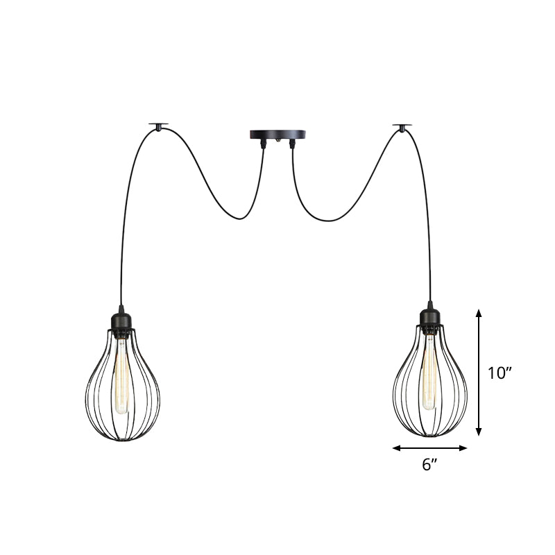 Vintage Iron Pear Cage Hanging Light: 2/3/6-Light Coffee House Swag Pendulum Lamp In Black