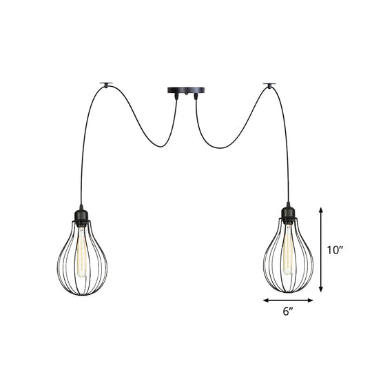 Vintage Iron Pear Cage Hanging Light: 2/3/6-Light Coffee House Swag Pendulum Lamp In Black