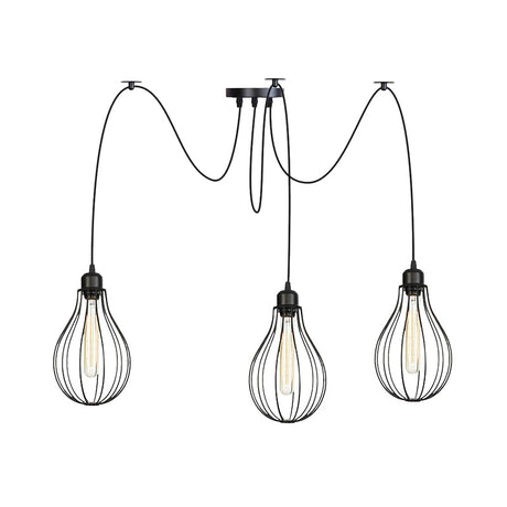 Vintage Iron Pear Cage Swag Pendant Lamp Black Multiple Hanging Lights 2/3/6 Light Options