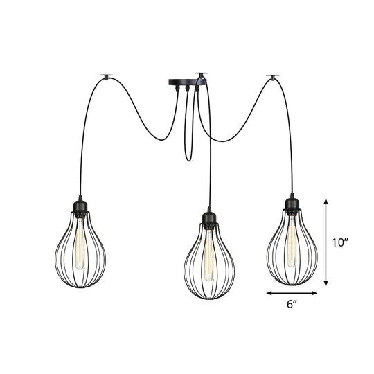 Vintage Iron Pear Cage Swag Pendant Lamp Black Multiple Hanging Lights 2/3/6 Light Options