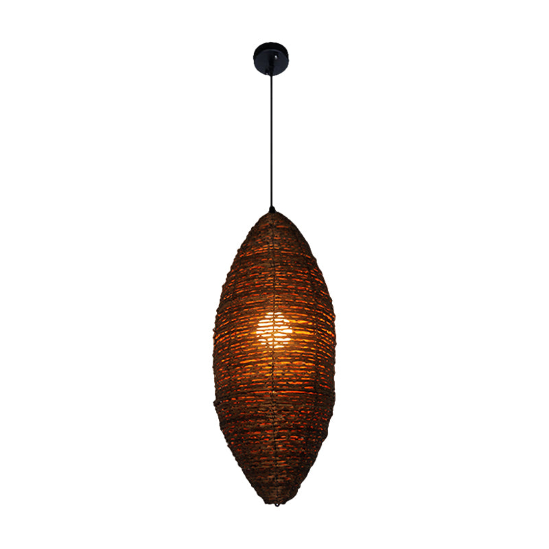 Modernist Cocoon Rattan Suspension Light - 1-Bulb Coffee Finish Pendant Lamp