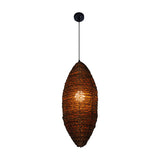 Modernist Cocoon Rattan Suspension Light - 1-Bulb Coffee Finish Pendant Lamp
