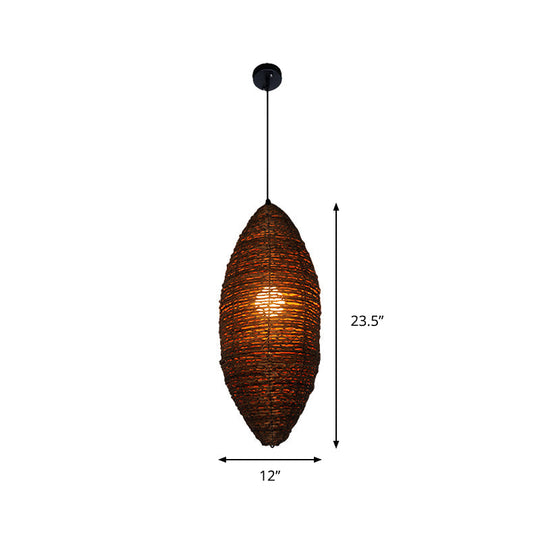 Modernist Cocoon Rattan Suspension Light - 1-Bulb Coffee Finish Pendant Lamp
