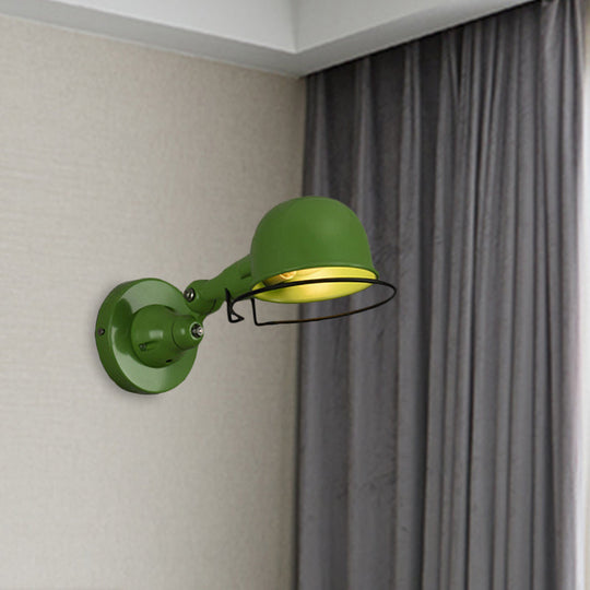 Vintage Style Rotatable Sconce Light In White/Red Metallic Dome Shade 1-Light For Bedroom Wall