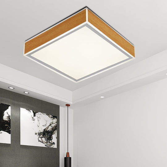 Sleek Led Wood Ceiling Mounted Fixture - Beige Flushmount Lighting In White/Warm Light / White