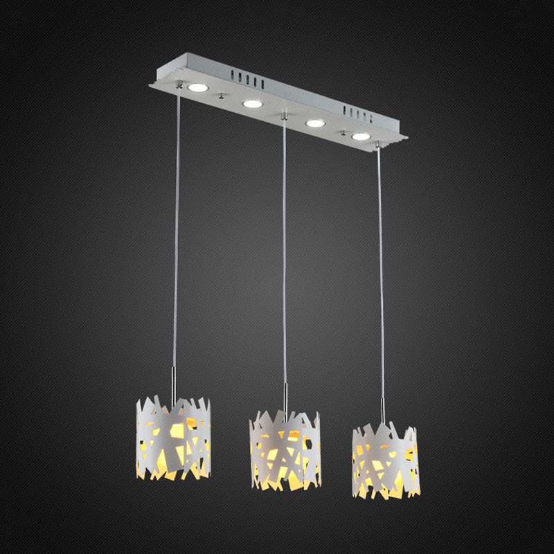 3-Bulb Modernist White Pendant Light With Hollow-Out Iron Shade – Ideal For Living Room Multiple