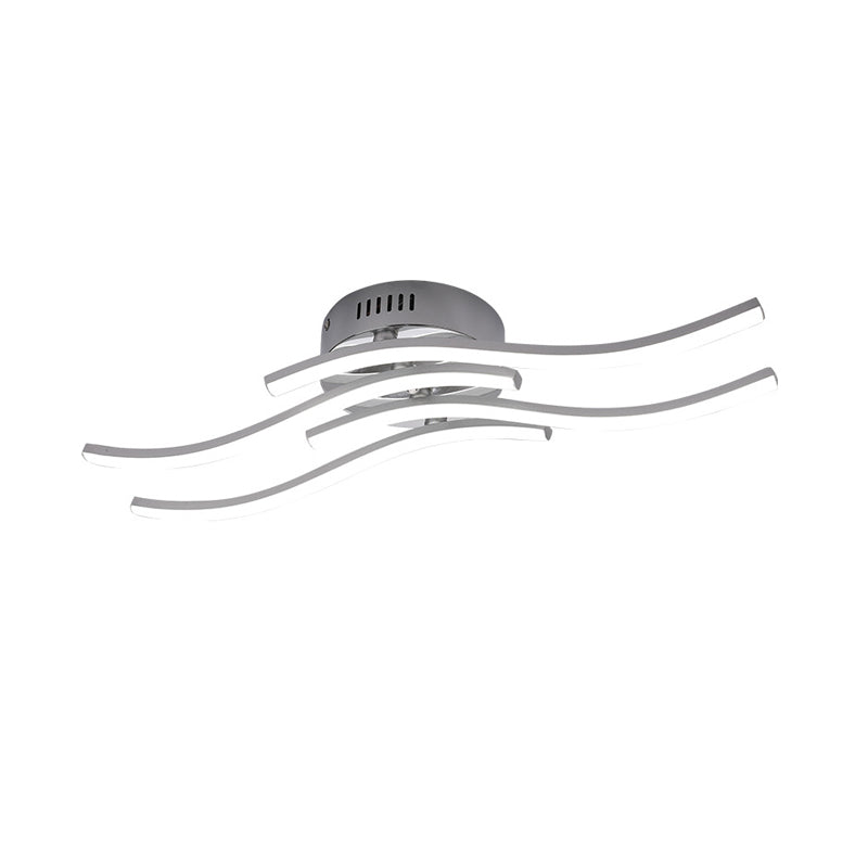 Sleek Nickel Finish 4 - Wavy Linear Semi Flush Mount Led Ceiling Light For Bedroom - Warm/White Glow