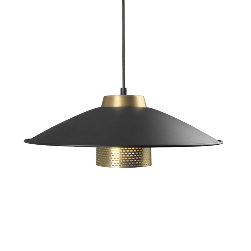 Modernist Black Wide Flare Ceiling Light: 1-Head Metal Pendant Lamp For Restaurants