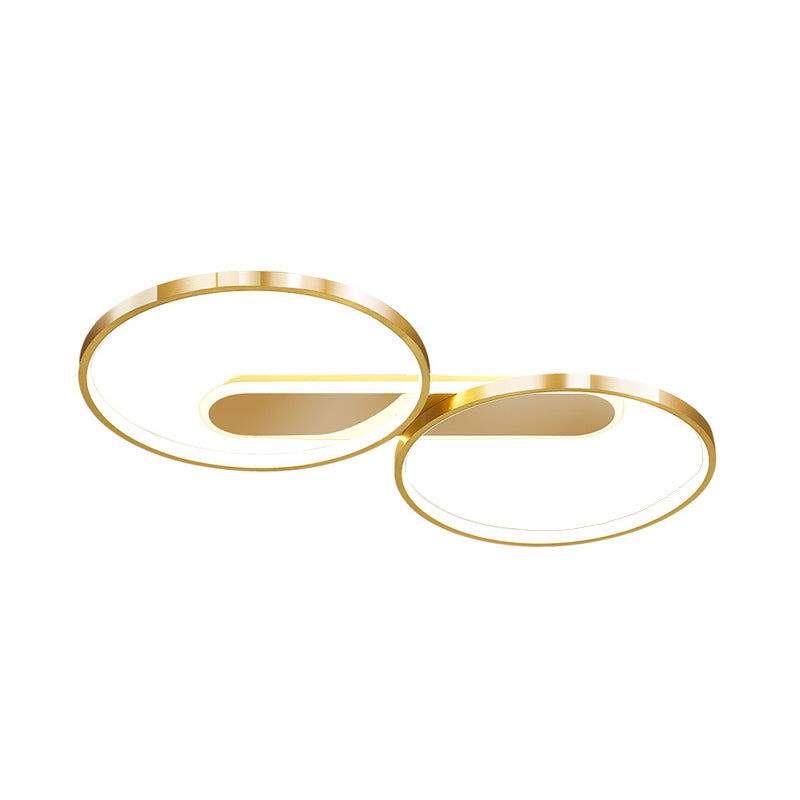 Gold Metal Led Bedroom Flush Ceiling Light - Minimalist Dual Loop Design Warm/White