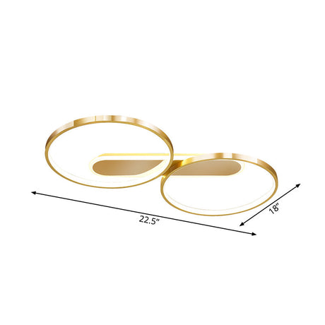 Gold Metal Led Bedroom Flush Ceiling Light - Minimalist Dual Loop Design Warm/White