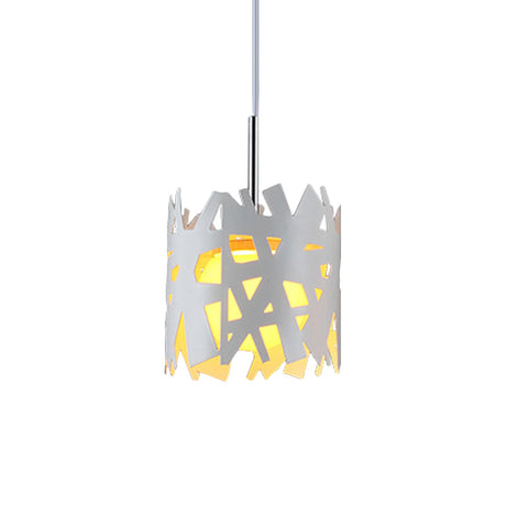 Modern Iron Cylinder Pendant Light: White Finish 1 Bulb Ceiling Suspension Lamp