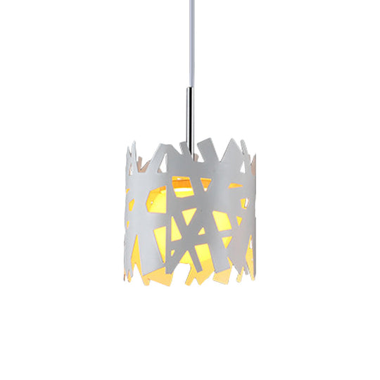 Modern Iron Cylinder Pendant Light: White Finish 1 Bulb Ceiling Suspension Lamp