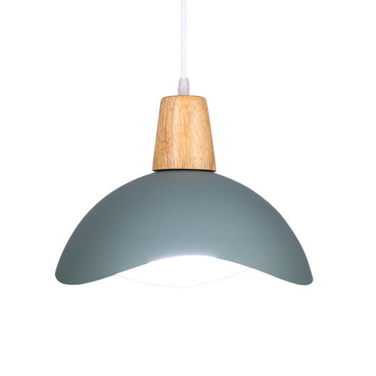 Macaron Iron 1-Light Hanging Lamp In Waving Dome Design - Pink/Yellow/Green Finish For Dining Room