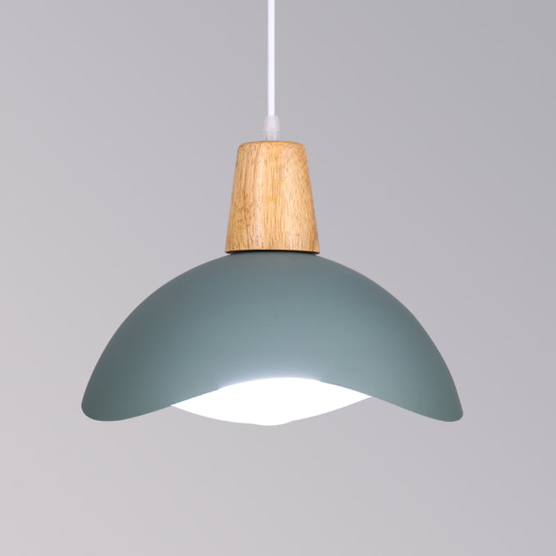 Macaron Iron 1-Light Waving Dome Pendant Lamp In Pink/Yellow/Green Finish For Dining Room