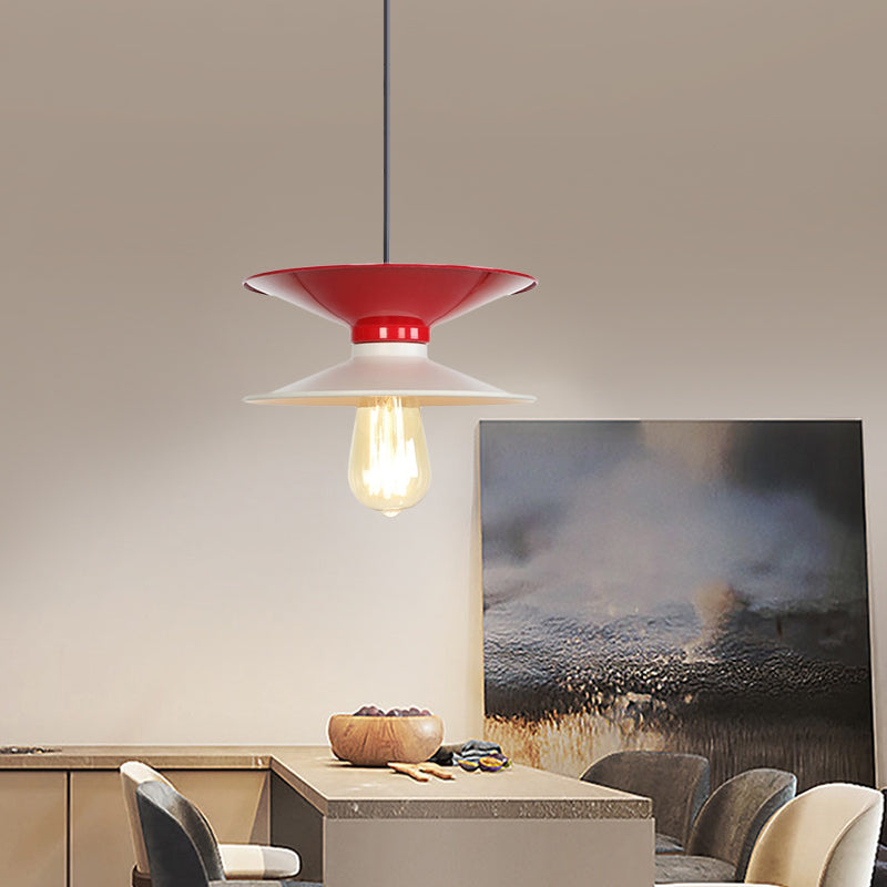 Modern Metal Double Saucer Ceiling Pendant Lamp White And Red 1-Bulb Hang Fixture
