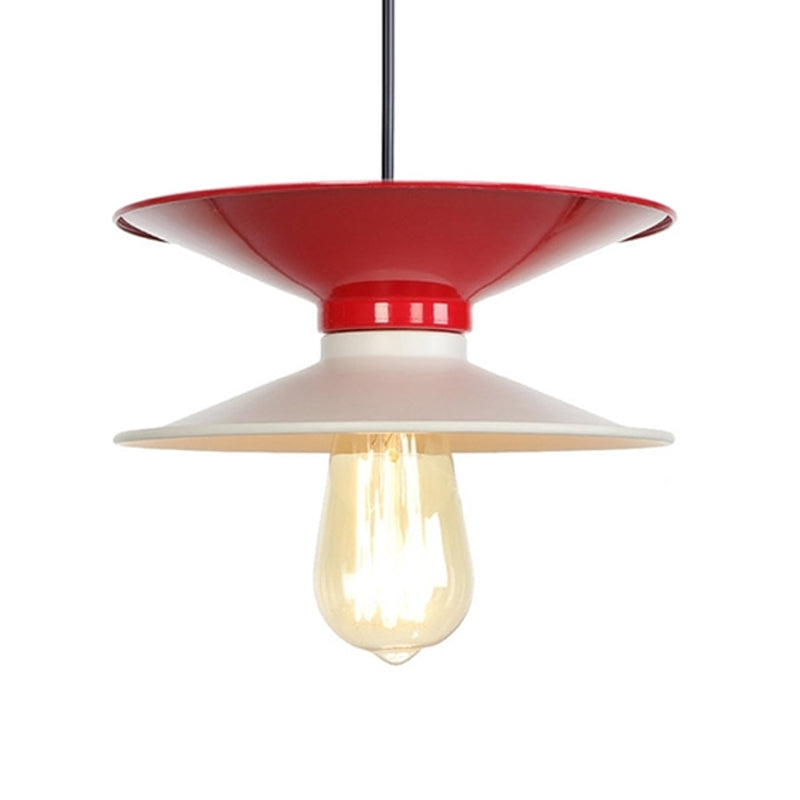 Modern Metal Double Saucer Ceiling Pendant Lamp Kit - White And Red 1 Bulb