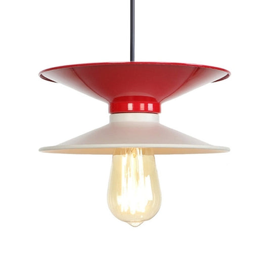 Modern Metal Double Saucer Ceiling Pendant Lamp Kit - White And Red 1 Bulb