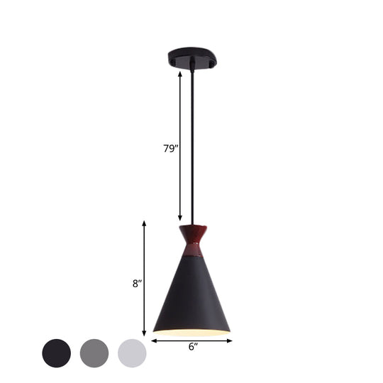 Modernist Iron 1-Head Bedside Pendant Light In Black/Grey/White - Wide Flare Drop Design