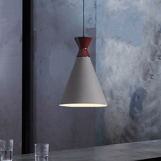 Modernist Iron 1-Head Bedside Pendant Light In Black/Grey/White - Wide Flare Drop Design Grey