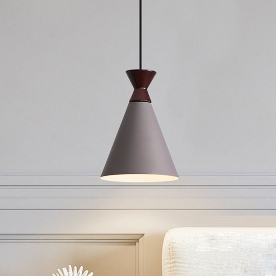 Modernist Iron 1-Head Bedside Pendant Light In Black/Grey/White - Wide Flare Drop Design