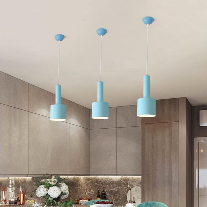 2-Layer Tube Metal Hanging Light Kit - Macaron Blue Ceiling Pendant Lamp