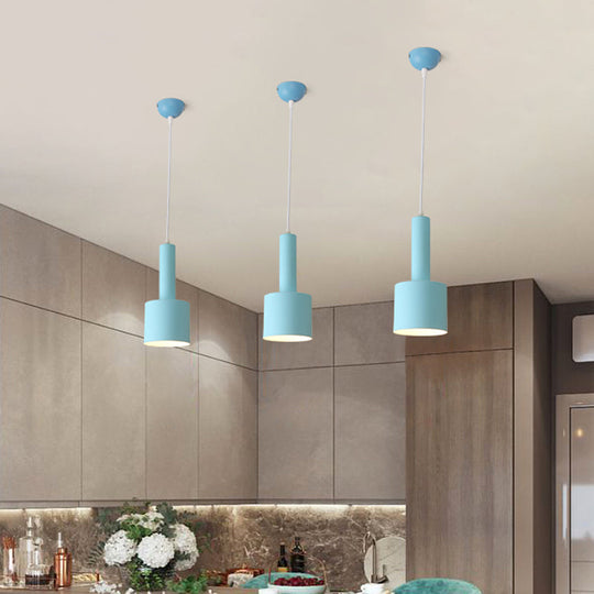 2-Layer Tube Metal Hanging Light Kit - Macaron Blue Ceiling Pendant Lamp