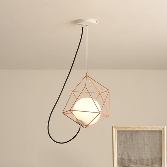 Macaron 1-Head Wire Cage Pendant Light With White/Orange/Green Finish