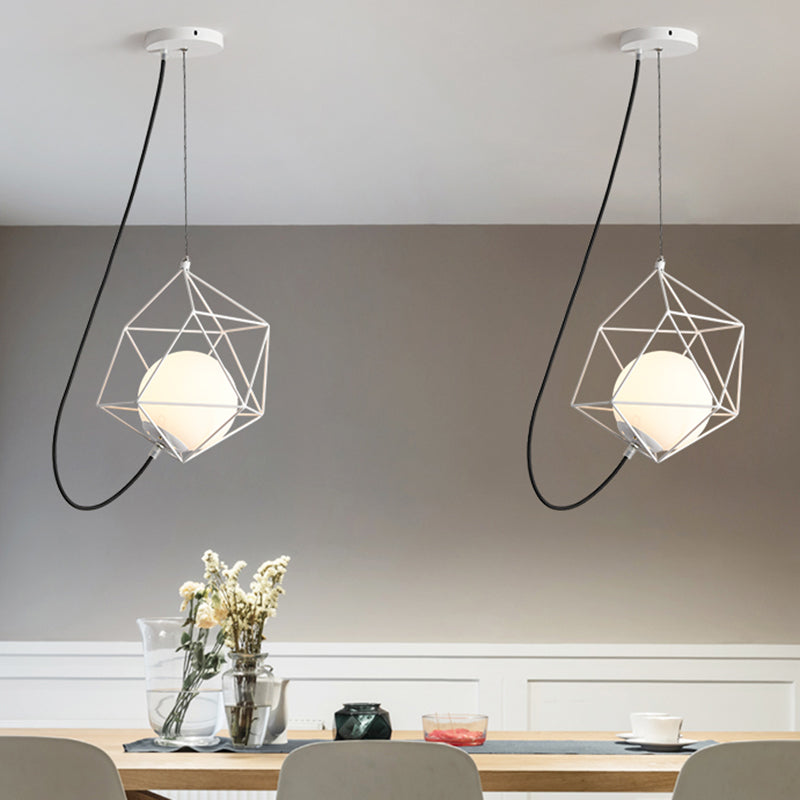 Macaron 1-Head Wire Cage Pendant Light With White/Orange/Green Finish