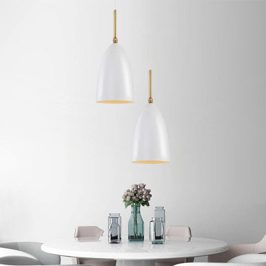 Modern White Drop Pendant Light With Bullet Iron Shade For Bedroom
