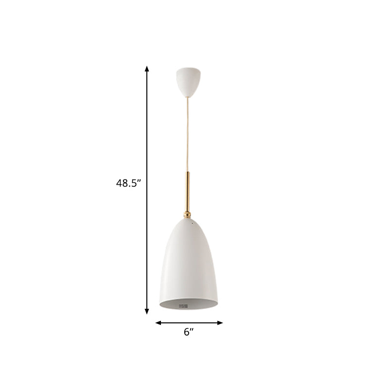 Modern White Drop Pendant Light With Bullet Iron Shade For Bedroom