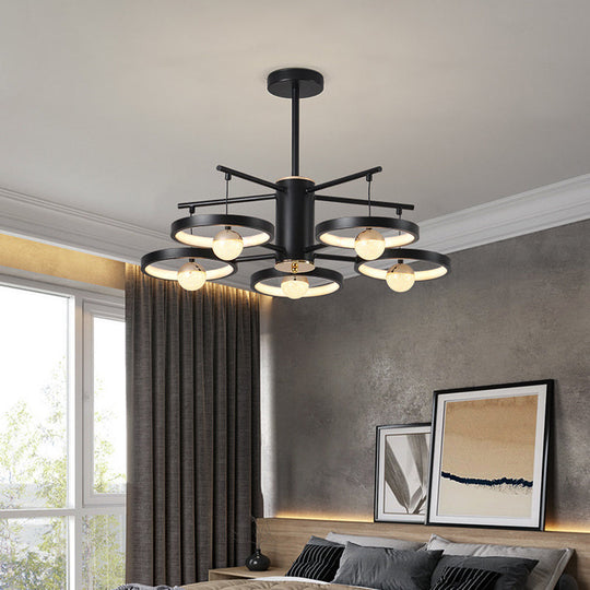 Modern Semi Mount Black Finish Led Ceiling Lamp 5/6 Heads With Acrylic Shade 25.5’/29.5’ Wide /
