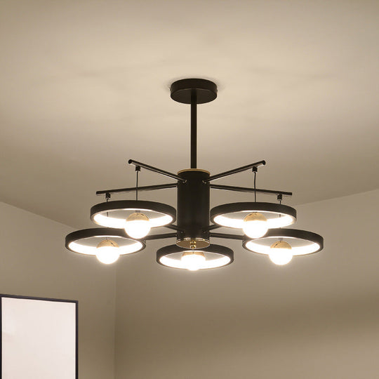 Modern Semi Mount Black Finish Led Ceiling Lamp 5/6 Heads With Acrylic Shade 25.5’/29.5’ Wide