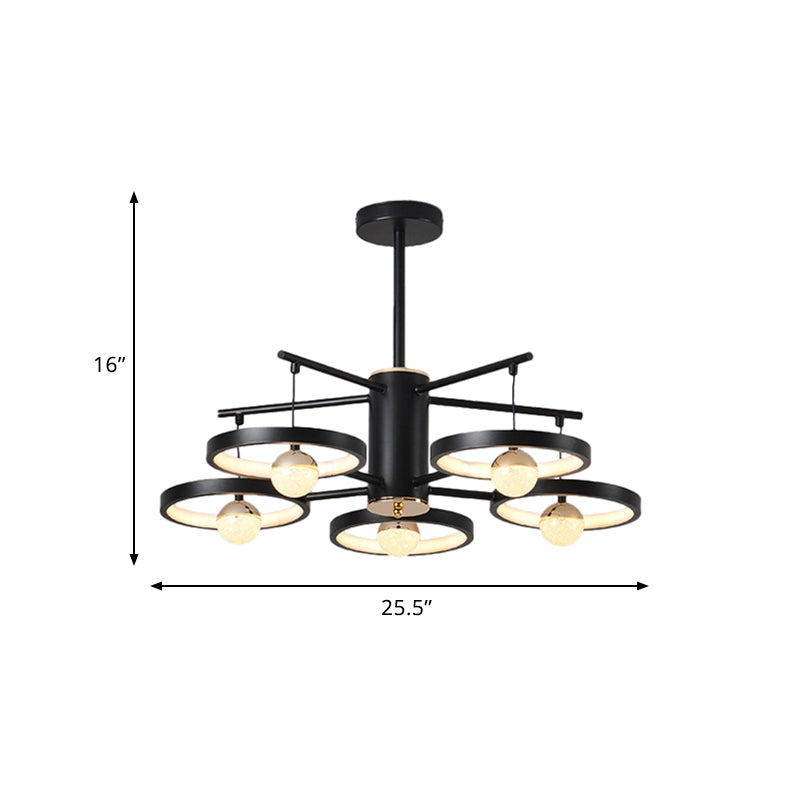 Modern Semi Mount Black Finish Led Ceiling Lamp 5/6 Heads With Acrylic Shade 25.5’/29.5’ Wide